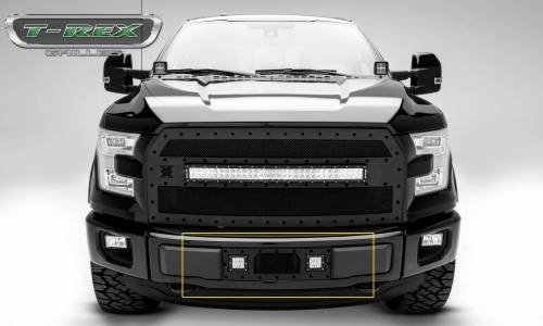 T-Rex Billet - 6325731-BR | T-Rex Stealth Torch Series LED Light Bumper Grille | Small Mesh | Mild Steel | Black | Black Studs | 1 Pc | Insert | Incl. Universal Wiring Harness