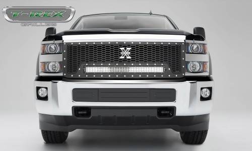 T-Rex Billet - 7311241 | T-Rex Laser Torch Series Grille | Laser Cut Pattern | Mild Steel | Black | Chrome Studs | 1 Pc | Replacement