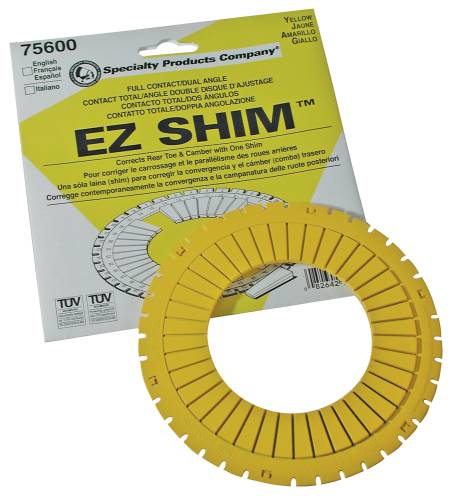 SPC Performance - 75600 | SPC Performance Rear Dual Angle Shim For Buick, Cadillac, Chevrolet, Ford, Hyundai, Kia, Nissan, Oldsmobile, Pontiac, Saturn, Scion, Toyota, Volkswagen | Yellow, 1-1/2 Degree