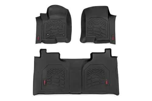Rough Country - SM21612 | Rough Country Sure Fit Floor Mats For Crew Cab Chevrolet Silverado / GMC Sierra 1500/2500 HD/3500HD (2019-2025) | Front Bucket Seats, Cover First & Second Row