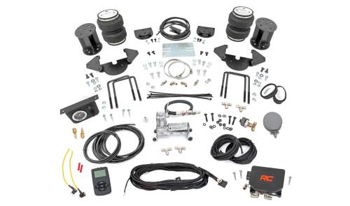 Rough Country - 10011WC | Rough Country Air Spring Kit Rear Range Stock | With Onboard Air Compressor & Wireless Remote (2019-2025 Silverado, Sierra 1500 2WD/4WD)