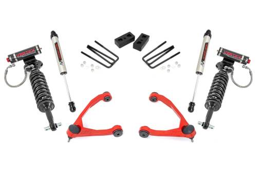 Rough Country - 19850RED | Rough Country 3.5 Inch Lift Kit Chevrolet Silverado / GMC Sierra 1500 (2007-2016) | Red Finish Arm, Vertex Adjustable Coilovers Front And Rear