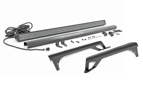 Rough Country - 80503 | Rough Country 50 Inch Straight LED Light Bar Upper Windshield Mounts Kit For Jeep Wrangler/Wrangler Unlimited TJ | Spectrum Series Light, Dual Row