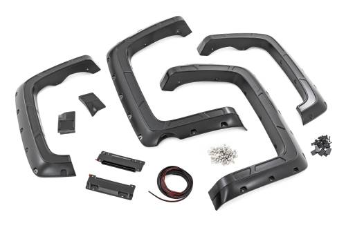 Rough Country - A-C11612-GBA | Rough Country Defender Fender Flares For Chevrolet Silverado 1500 (2014-2018) / Silverado 2500 HD (2015-2019) | 5' 9" Bed, Black