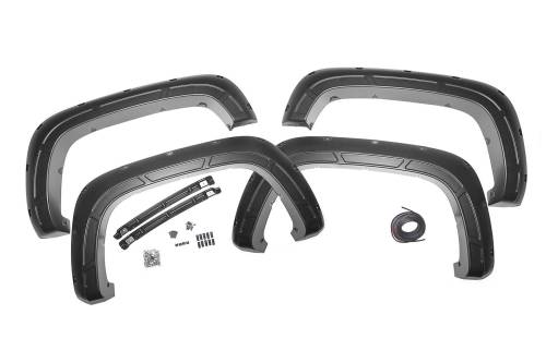 Rough Country - A-C12011-GB8 | Rough Country Defender Fender Flares For Chevrolet Silverado 2500 HD / 3500 HD (2020-2025) | Mosaic Black