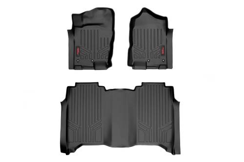 Rough Country - M-81715 | Rough Country Floor Mats For Nissan Titan / Titan XD | Front With Bench Seat & Second Row, No Factory Under Seat Storage