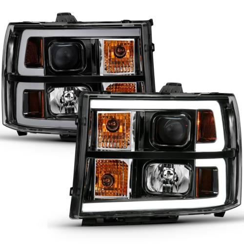 Anzo USA - 111482 | Anzo Projector Headlights Plank Style Black (2007-2013 Sierra 1500, 2007-2014 Sierra 2500 HD, 3500 HD)