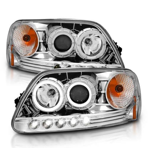 Anzo USA - 111032 | Anzo USA Projector Headlights w/ Halo & LED Chrome 1pc (1997-2003 F150, 1997-2002 Expedition)