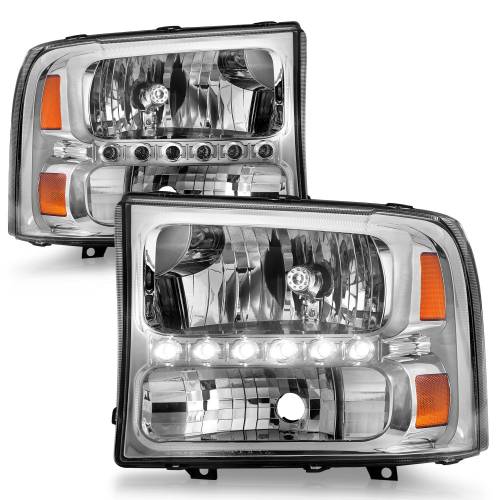 Anzo USA - 111088 | Anzo USA Crystal Headlights Chrome w/ LED 1pc (2000-2004 Excursion | 1999-2004 F250, F350 Super Duty)