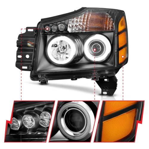 Anzo USA - 111095 | Anzo USA Projector Headlights w/ RX Halo Black (2004-2007 Armada | 2004-2007 Titan)