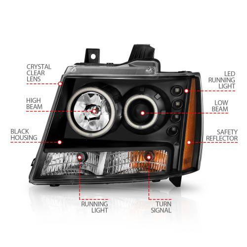 Anzo USA - 111109 | Anzo USA Projector Headlights w/ RX Halo Black (2007-2013 Avalanche | 2007-2014 Suburban, Tahoe)