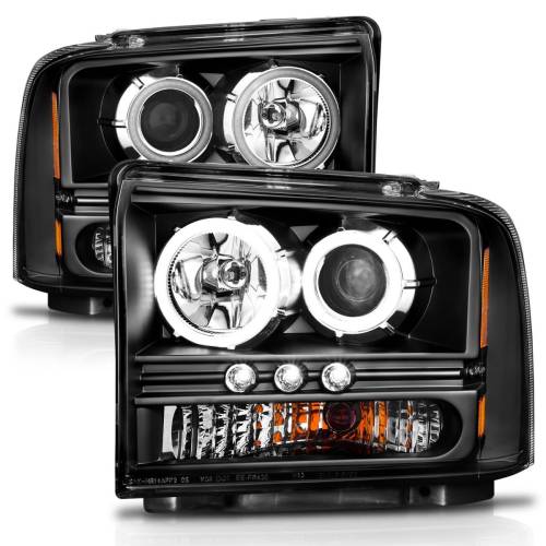 Anzo USA - 111117 | Anzo USA Projector Headlights w/ RX Halo Black (2005-2007 F250, F350 Super Duty)