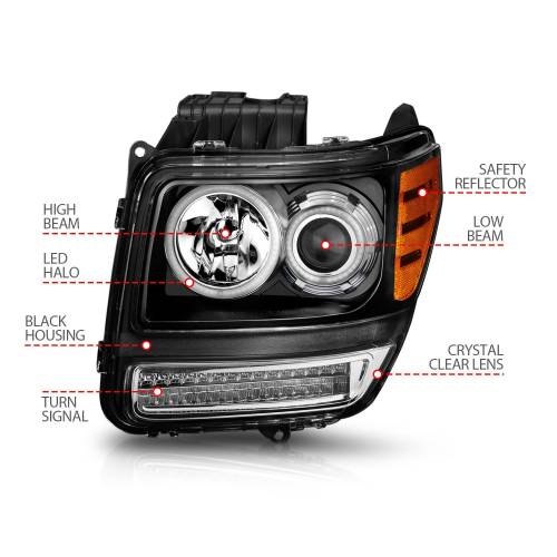 Anzo USA - 111145 | Anzo USA Projector Headlights w/ RX Halo Black & LED Signal (2007-2012 Nitro)