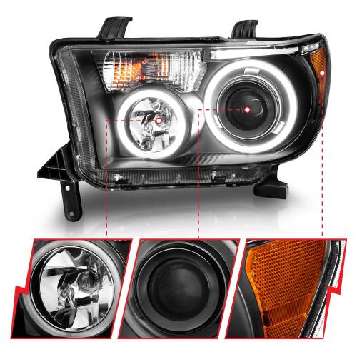 Anzo USA - 111174 | Anzo USA Projector Headlights w/ RX Halo Black (2007-2013 Tundra | 2008-2017 Sequoia)
