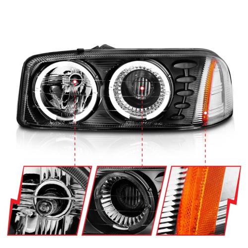 Anzo USA - 111192 | Anzo USA Projector Headlights w/ RX Halo Black (1999-2006 Sierra 1500, 2500, 3500 | 2000-2006 Yukon)