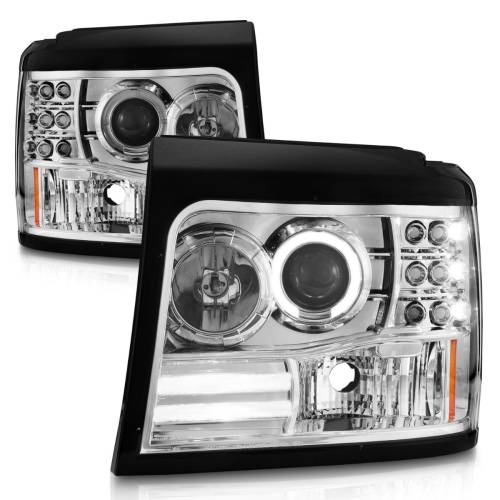 Anzo USA - 111183 | Anzo USA Projector Headlights w/ Halo Chrome (1992-1996 F150, Bronco | 1992-1998 F250, F350)