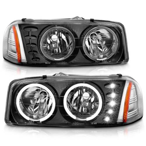 Anzo USA - 111207 | Anzo USA Crystal Headlights w/ Halo Black (1999-2006 Sierra 1500, 2500, 3500 | 2000-2006 Yukon)