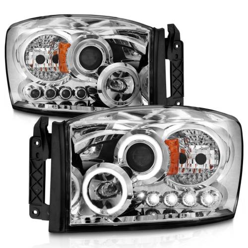 Anzo USA - 111210 | Anzo USA Projector Headlights w/ Halo Chrome (2006-2008 Ram 1500 | 2006-2009 Ram 2500, 3500)