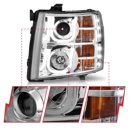 Anzo USA - 111282 | Anzo USA Projector Headlights w/ U-Bar Chrome (2007-2013 Silverado 1500 | 2007-2014 Silverado 2500 HD, 3500 HD)