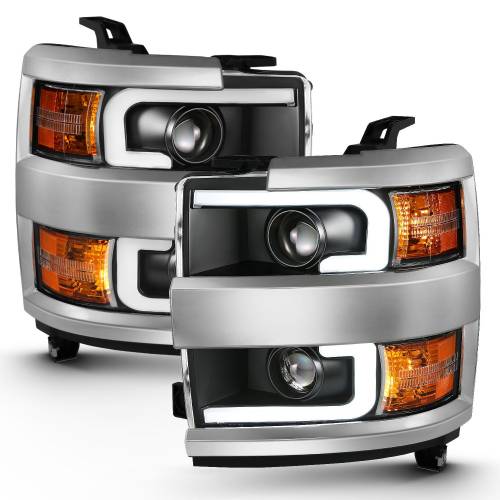 Anzo USA - 111359 | Anzo USA Projector Headlights w/ Plank Style Black (2015-2019 Silverado 2500 HD, 3500 HD)