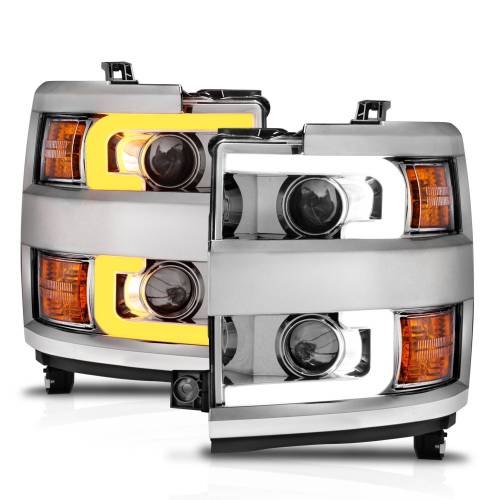 Anzo USA - 111366 | Anzo USA Projector Headlights w/ Switchback Chrome w/ Chrome Trim (2015-2019 Silverado 2500 HD, 3500 HD)