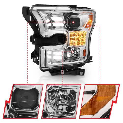 Anzo USA - 111409 | Anzo USA Projector Headlights Plank Style Design Chrome w/ Sequential Turn Signal (2015-2017 F150 Pickup)