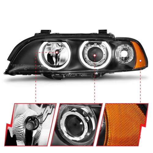 Anzo USA - 121017 | Anzo USA Projector Headlights w/ Halo Black (1997-2001 5 Series E39)