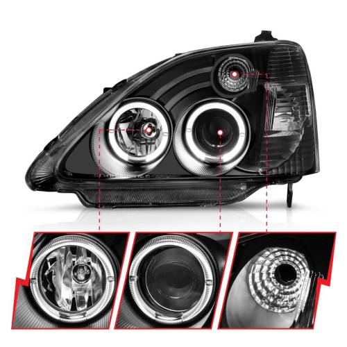 Anzo USA - 121057 | Anzo USA Projector Headlights w/ Halo Black (2002-2003 Civic)