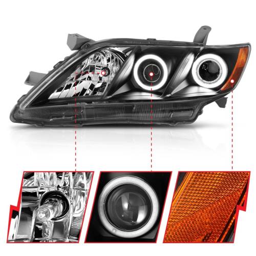 Anzo USA - 121181 | Anzo USA Projector Headlights w/ Halo Black (2007-2009 Camry)