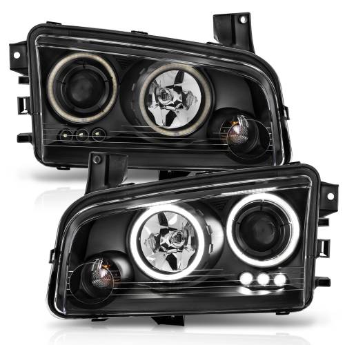 Anzo USA - 121218 | Anzo USA Projector Headlights w/ Halo Chrome (2006-2010 Charger)