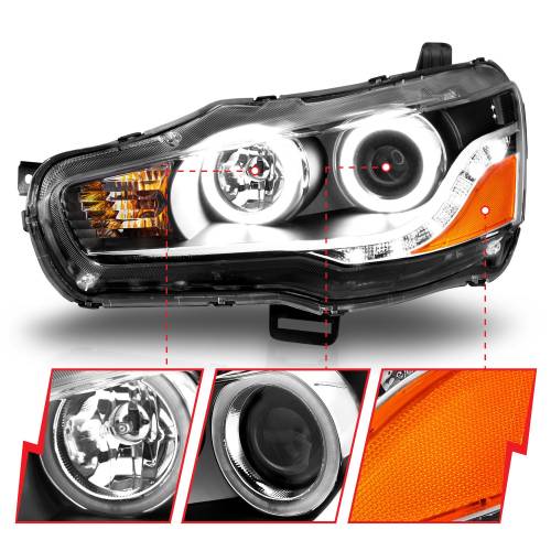 Anzo USA - 121428 | Anzo USA Projector Headlights w/ Halo Black (2008-2015 Lancer)