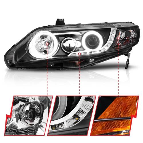 Anzo USA - 121454 | Anzo USA Projector Headlights w/ Halo Black (2006-2011 Civic 4 Door)