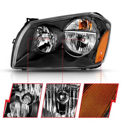 Anzo USA - 111425 | Anzo USA Crystal Headlight  Black Amber (2005-2007 Magnum)