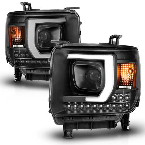 Anzo USA - 111450 | Anzo USA Projector Plank Style Headlight Black (2014-2015 Sierra 1500 | 2015-2019 Sierra 2500 HD, 3500 HD)