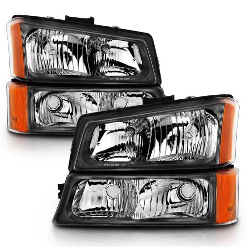 Anzo USA - 111452 | Anzo USA Crystal Headlight w/ Signal Light Black 4 Pcs (2003-2006 Silverado 1500, 2500, 3500)