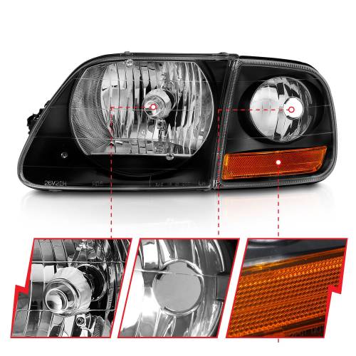 Anzo USA - 111460 | Anzo USA Crystal Headlight Black w/ Parking Light (1997-2003 F150 Pickup)