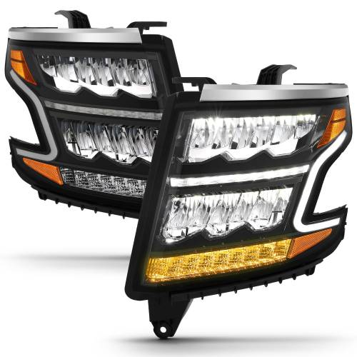 Anzo USA - 111478 | Anzo USA Led Headlight Plank Style Black w/ Sequential Signal (2015-2020 Suburban, Tahoe)