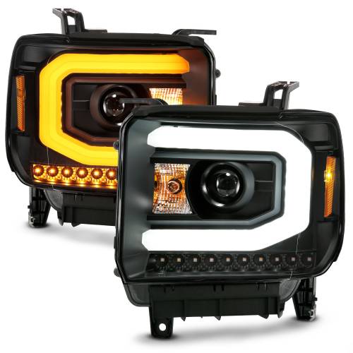 Anzo USA - 111487 | Anzo USA Projector Headlight Plank Style Black w/ Switchback 2014-2015 Sierra 1500 | 2015-2019 Sierra 2500 HD, 3500 HD)