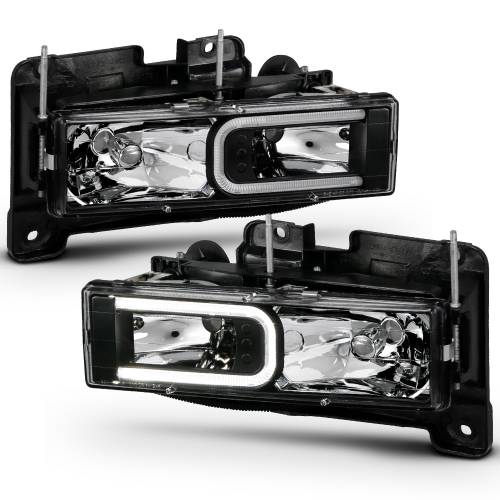 Anzo USA - 111498 | Anzo USA Crystal Headlights With Light Bar Black Housing (1988-1998 C,K1500, 2500 | 1988-2000 C/K3500 | 1992-1999 Suburban, Tahoe, Yukon)