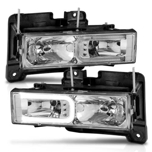 Anzo USA - 111499 | Anzo USA Crystal Headlights With Light Bar Chrome Housing (1988-1998 C,K1500, 2500 | 1988-2000 C/K3500 | 1992-1999 Suburban, Tahoe, Yukon)