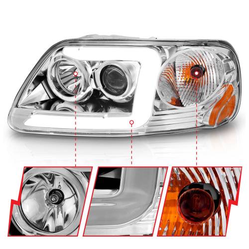 Anzo USA - 111504 | Anzo USA Projector Headlights w/ Light Bar Chrome Housing (1997-2003 F150 | 1997-2002 Expedition)