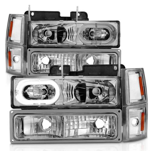 Anzo USA - 111508 | Anzo USA Crystal Halo Headlights Chrome w/ Signal & Side Markers 8pcs (1994-1998 C,K1500 | 1994-2000 C,K2500, 3500 | 1994-1999 Suburban, Tahoe)