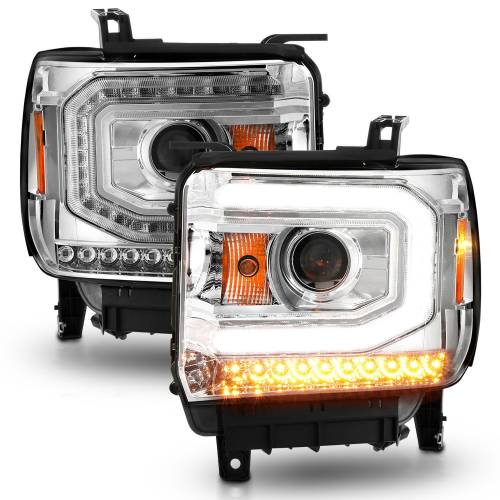 Anzo USA - 111514 | Anzo USA Projector Headlights w/ Light Bar Chrome (2014-2015 Sierra 1500 | 2015-2019 Sierra 2500 HD, 3500 HD)