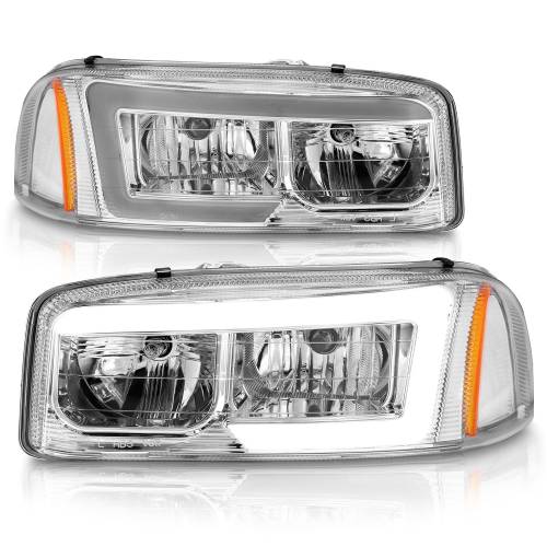 Anzo USA - 111523 | Anzo USA Projector Headlights w/ Light Bar Chrome (1999-2006 Sierra 1500, 2500, 3500 | 2000-2006 Yukon)