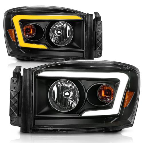 Anzo USA - 111526 | Anzo USA Crystal Headlight W/ Light Bar Switchback Black Housing Clear Lens (2006-2008 Ram 1500 | 2006-2009 Ram 2500, 3500)