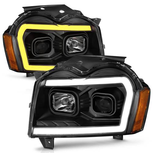 Anzo USA - 111543 | Anzo USA Projector Headlights w/ Light Bar Switchback Black (2005-2007 Grand Cherokee)