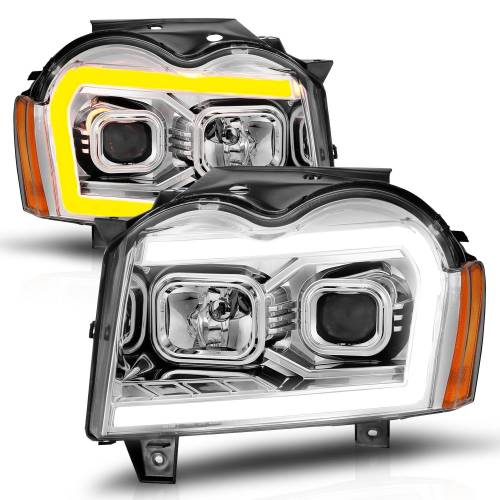 Anzo USA - 111544 | Anzo USA Projector Headlights w/ Light Bar Switchback Chrome (2005-2007 Grand Cherokee)