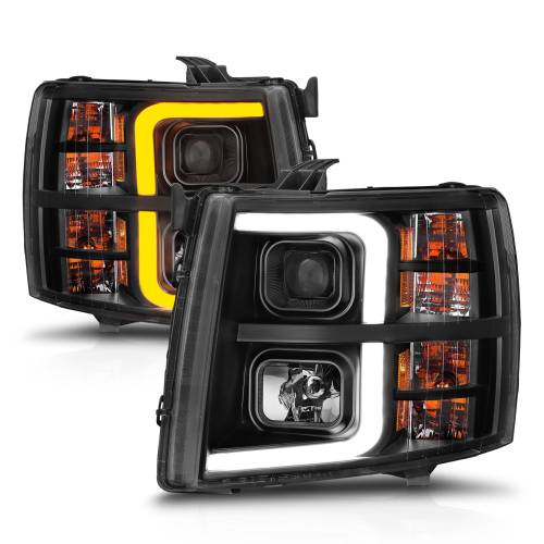 Anzo USA - 111545 | Anzo USA Projector w/ Light Bar Black Housing w/ Sequential (2007-2013 Silverado 1500 | 2007-2014 Silverado 2500 HD, 3500 HD)