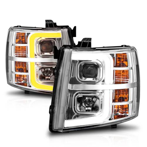 Anzo USA - 111546 | Anzo USA Projector w/ Light Bar Chrome Housing w/ Sequential (2007-2013 Silverado 1500 | 2007-2014 Silverado 2500 HD, 3500 HD)