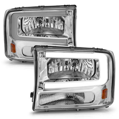 Anzo USA - 111550 | Anzo USA Crystal Headlights w/ Light Bar Chrome Housing (1999-2004 F250, F350 Super Duty | 2000-2004 Excursion)